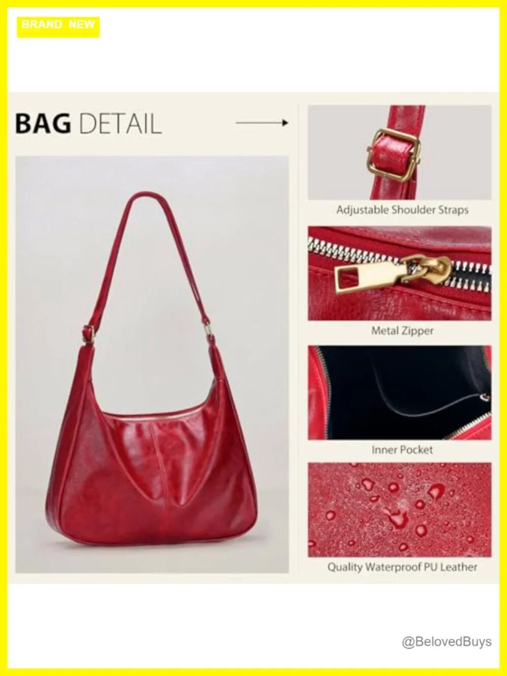 Vegan Leather Slouchy Hobo Bag with Adjustable Strap